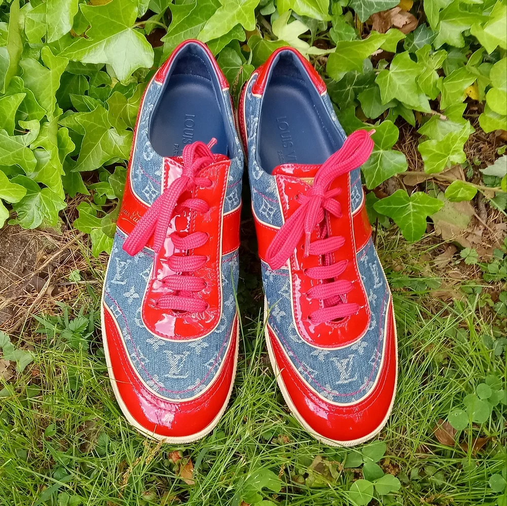 Vintage Louis Vuitton Denim and Red Patent Leather sneakers size 39/8.5